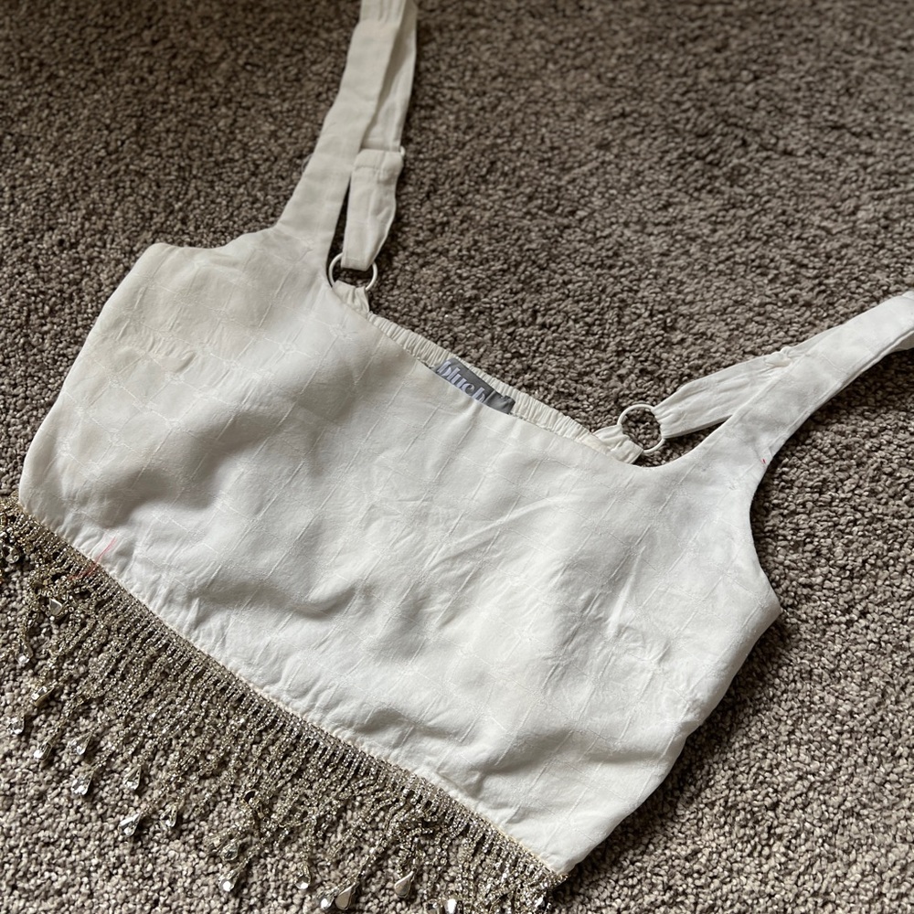 White rhinestone crop top